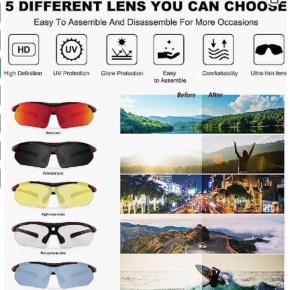 Unisex Polarized Sports Sunglasses + 5 Interchangeable Lenses - UV400 Protection main image 4